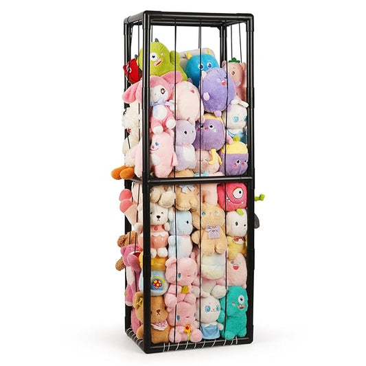 Trycooling Stuffed Animal Storage Zoo Stuffed Animal Holder Space Save Vertical Stuffed Animals Storage PVC with Elastic Band and Net for Playroom Bedroom Nursery (Black 1)