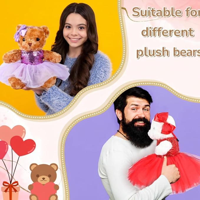 6 Pcs Bear Clothes Fit 12-16 Inch Stuffed Animals Bear Dress Skirt Make Your Own Stuffed Animals Cute Tiny Clothes(Vibrant,Tutu)