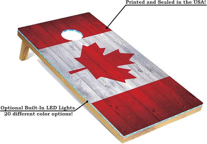 Tailgating Pros 4x2 Regulation Cornhole Boards Flag Set- Includes 8 Bean Bags, Carrying Cases, and Score Keeper - Optional LED Lights