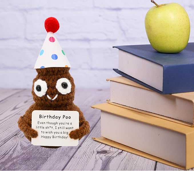 Birthday Poo with Stand. Emotional Support Crochet Gift. Happy Birthday Gifts for Women, for Her. Present for Mom. Funny Gag Gift for Friends.