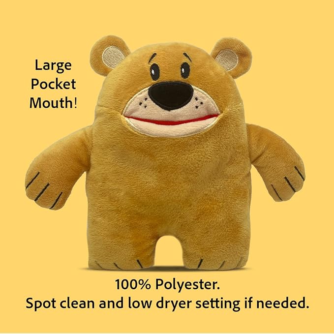The Tooth Brigade Tooth Fairy Pillow | Stuffed Plush with Large Pocket Mouth for Lost Teeth, Treasures, Prizes - Fun and Interactive Plush, Perfect Kids, Boys, & Girls Gift (Tupelo Brown Bear)