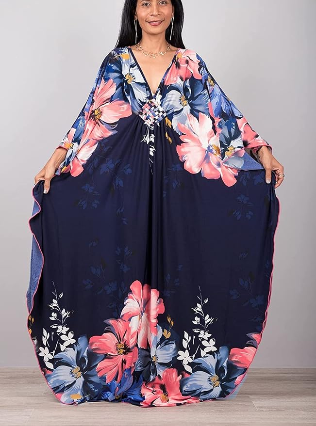 Venasha Womens Caftan Floral Print Kaftan Dress Short Sleeve Swimsuit Cover up Loungewear for Summer