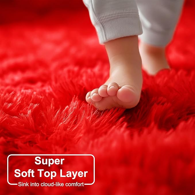 Amdrebio Red Fluffy Fuzzy Rug 5x8 for Boys Bedroom Living Room Classroom | Furry Soft Plush Shaggy Floor Carpet, Nursery Dorm Playroom Office Christmas Decor, Baby Toddler Kids Corner, Pop Aesthetic