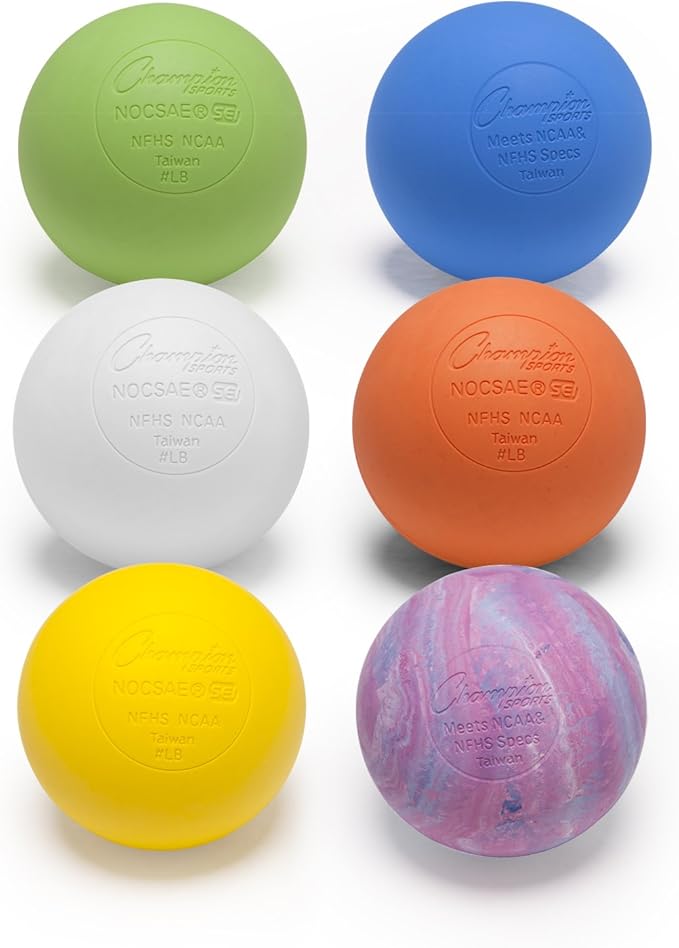 Champion Sports Lacrosse Balls – Official Size SEI Certified, Multi-Color Packs of 3, 6, or 12 for Practice & Games