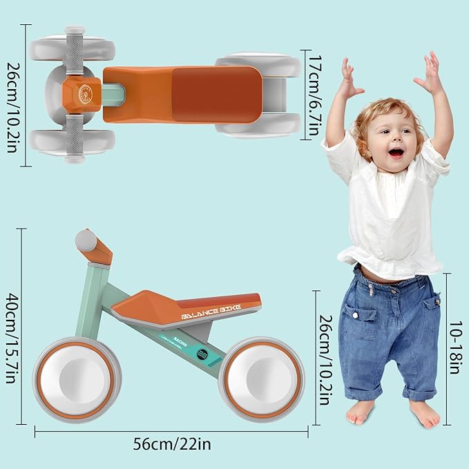 Colorful Lighting Baby Balance Bike Toys for 1 Year Old Boys Girls Gifts, Toddler First Bike 12-24 Months with Adjustable Soft Seat, 4 Silent Wheels Ride on Toy, Perfect First Birthday Gifts