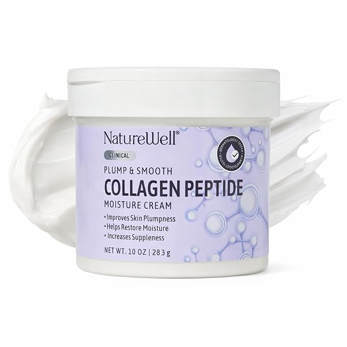 NATURE WELL Collagen Peptide Cream for Face, Body & Hands – Firming Moisturizer for Crepey Skin, Anti-Aging Hydrating Lotion for Dry Skin, Smooths Wrinkles & Boosts Elasticity, Non-Greasy, 10 Oz