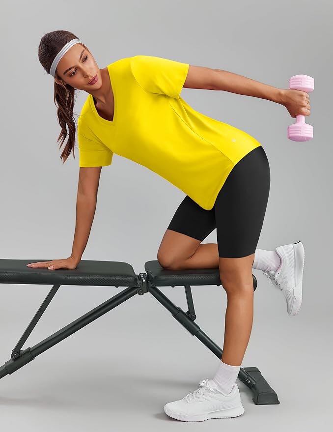 PINSPARK Soft Workout Tops for Women Short Sleeve V Neck Moisture Wicking UPF 50+ Sun Protection Quick Dry Gym Shirts