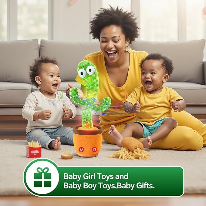 Dancing Talking Cactus Toy,Silly Baby Stocking Stuffers for Kids,Interactive LED Repeat Record Singing Wriggle Mimicking Girls Boys Toddler Toys,2025 Top Christmas Unique Gifts 120 Song Green