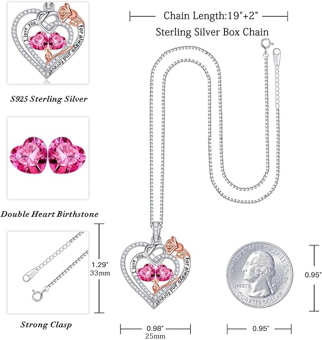 Iefil Valentines Day Gifts for Her Wife - 925 Sterling Silver Double Birthstone Necklace, Anniversary Birthday Gifts for Women, Jewelry Gift for Wife Girlfriend Mom Her