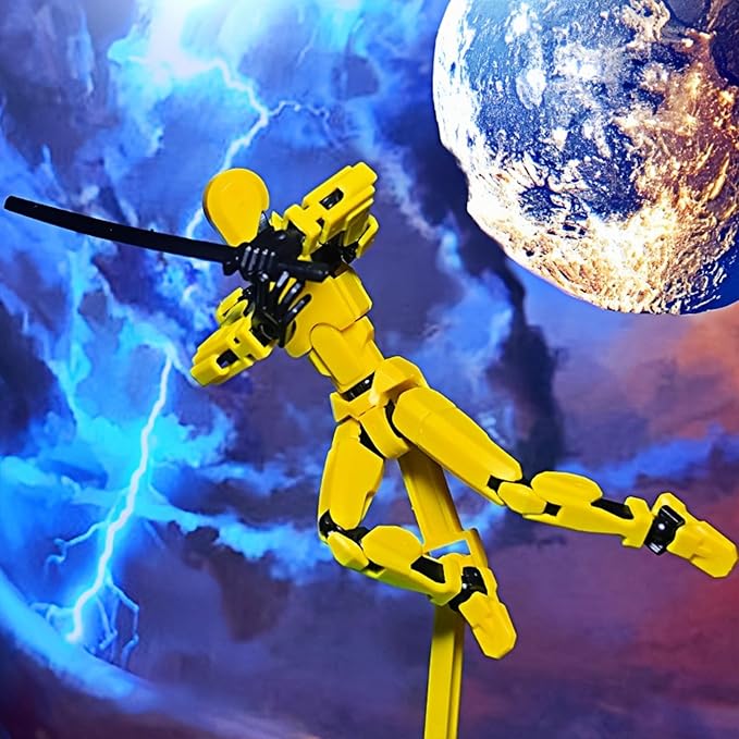 Dummy 13 Assembly Complete Action Figure,Luck 13 Multi-Jointed Articulated Model with Magnetic Base, Interchangeable Hands & Weapon Accessories for Desk Display, Titan 13, 3 Pces (Yellow-Orange-Blue)