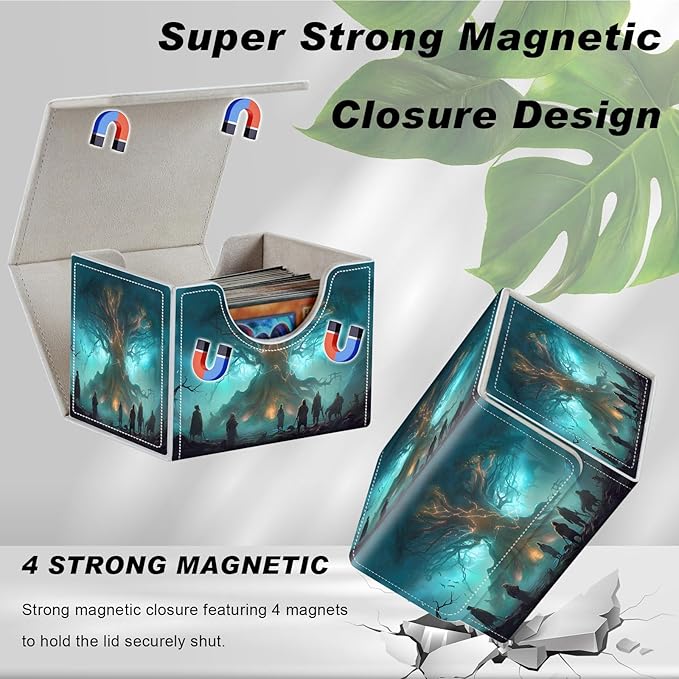 DEGDFSGR for TCG MTG Card Game Storage Box Organizer Trading Card Case Commander Deck Box Magnetic Closure Creative Pattern Up to 200 Cards, Several People Tree