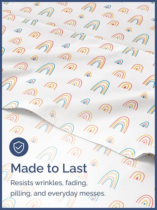 Kids Twin Size Bed Sheet Set - 3 Piece Kids Loft Bed Sheets - Rainbow Cartoon Theme Bedding - Soft, Cute and Cozy - Breathable and Machine Washable - Colorful Bed Set for Boys, Girls, Teens & Toddlers