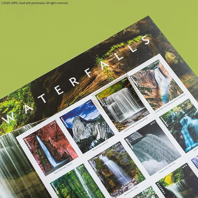 Waterfalls (5 Sheets of 12) Forever Postage Stamps US Postal First Class Nature Rock River Park Party Announcement Celebration Anniversary Wedding 2023 Scott #5800