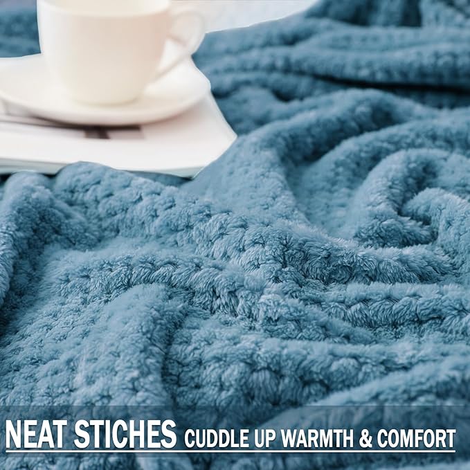 Exclusivo Mezcla Large Waffle Fleece Throw Blanket for Couch, Slate Blue | Lightweight Soft Blanket for Sofa, Bed, Living Room, Plush Fluffy Throw for Home Decor, Travel, All Season, 50x70 Inches
