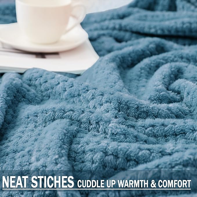 Exclusivo Mezcla Soft Waffle Fleece Bed Blanket Twin XL Size, Slate Blue | Lightweight Plush Blanket for Bed, Couch, Sofa, Cozy Fluffy Design for Bedroom, Guest Room, All Season, 90x66 Inches