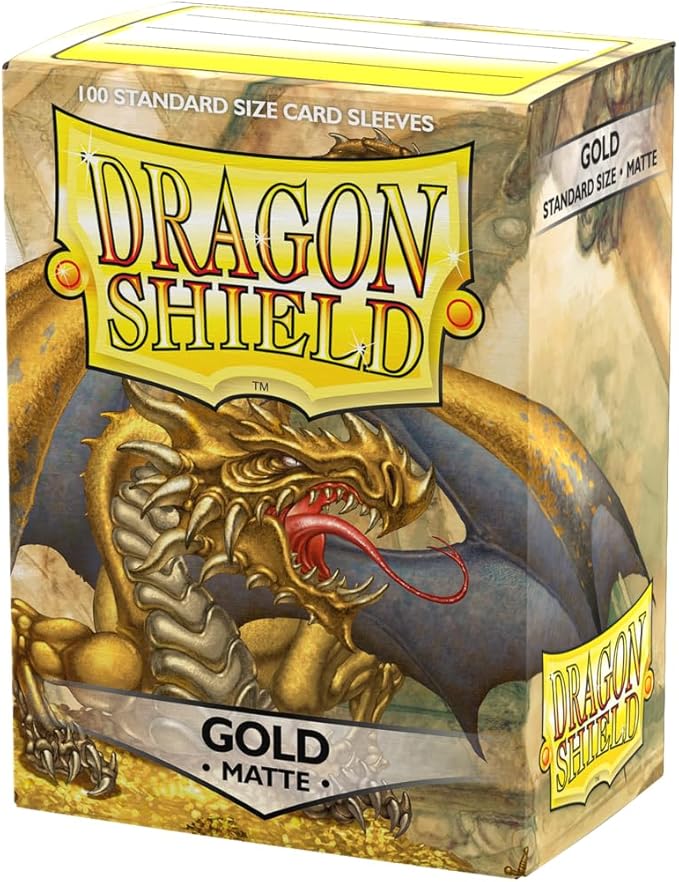 Dragon Shield | Standard Size Card Matte Sleeves | 100 CT - Smooth & Tough Premium TCG Sleeves | Compatible with Pokemon, Flesh & Blood, One Piece & Magic the Gathering | Gold - Matte
