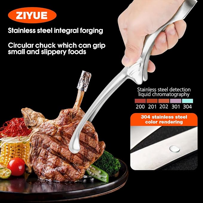 5 Pcs BBQ Tongs Stainless Steel Korean Japanese Grilling Tongs Set | Bbq tongs, self-standing design, dishwasher safe, ergonomic handle, for Korean BBQ, Japanese yakiniku, grilling, camping.