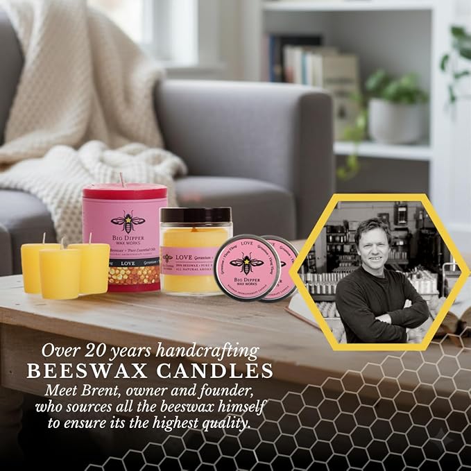 Big Dipper Wax Works Beeswax Aromatherapy Candle, Love, Small Tin, Geranium & Ylang Ylang Scented, 12-Hour Burn, Pure Essentail Oils, 1.5" x 1", Travel Size