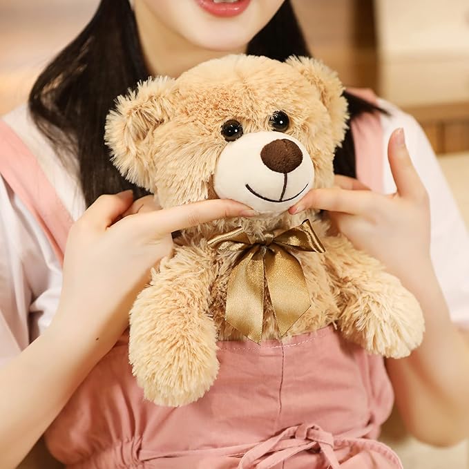 Plush Teddy Bear Cute Stuffed Animal Bear with Bow Plush Toys 13.8 Inches (Khaki)