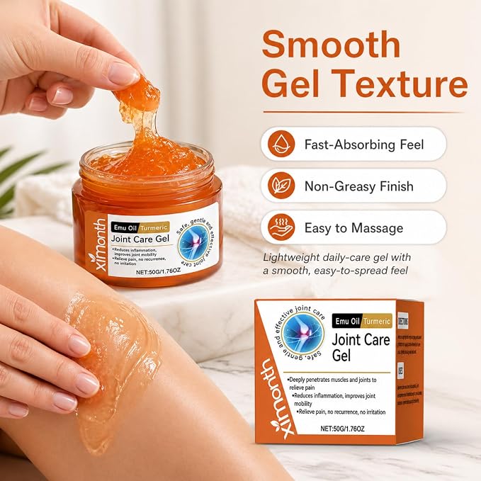 Ximonth Emu Oil Turmeric Joint Care Gel, 2 Pack 1.76 oz Each, Smooth Topical Massage for Knees, Back, Neck, Shoulders, Hands & Feet, Fast-Absorbing Daily Body Care