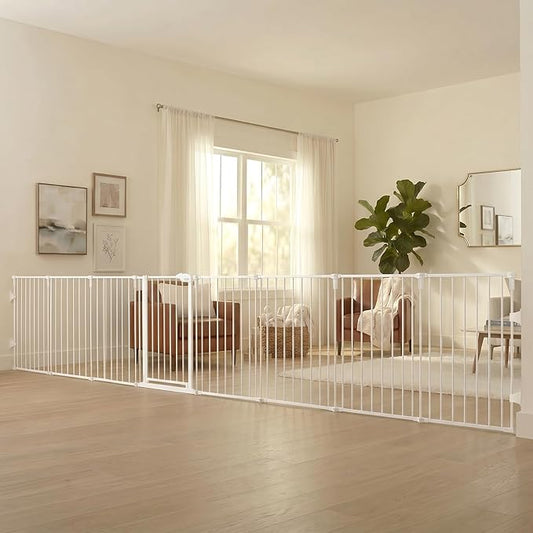 Regalo Safety 192" Super Wide Baby Gate & Play Yard, 2-in-1 Convertible Extra Wide Safety Barrier, Hardware Mounted for Toddlers & Pets, Tested & Safe for 30 Years, American Designed & Owned, White