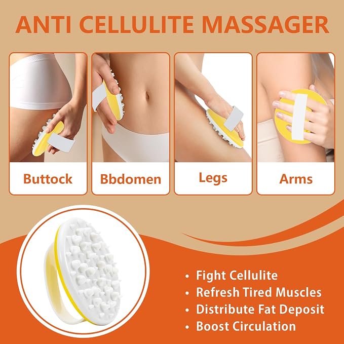 Pjordo Anti Cellulite Massage Oil & Hot Cream Set with Massager, Natural Cellulite Remover, Oil & Massager for Legs Arms and Butt, Firm, Tighten & Moisturize Skin Soothes Muscles (8 Fl Oz)