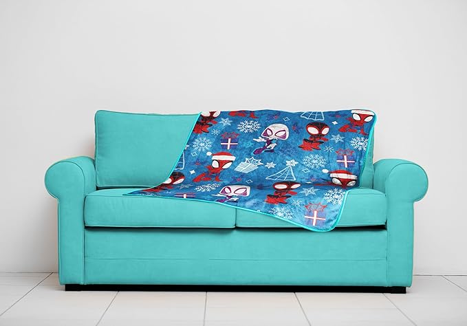 Jay Franco Kids Christmas Plush Throw Blanket – 40 x 50 Inch Soft & Cozy Fleece Throw for Holiday Bedroom & Couch Décor, Official Licensed Product, Blue - Spidey and Friends
