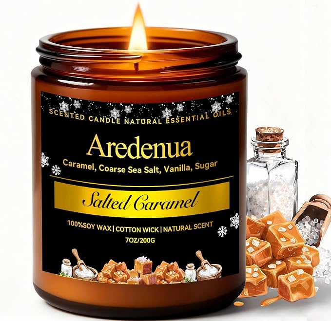Salted Caramel Candle | Odor Eliminating Candles - 7oz Soy Candles for Home Scented, Warm Sweet Aroma Relaxing Scented Candles - Aromatherapy Candle Gift for Women Men - Up to 50 Hours Burn Time