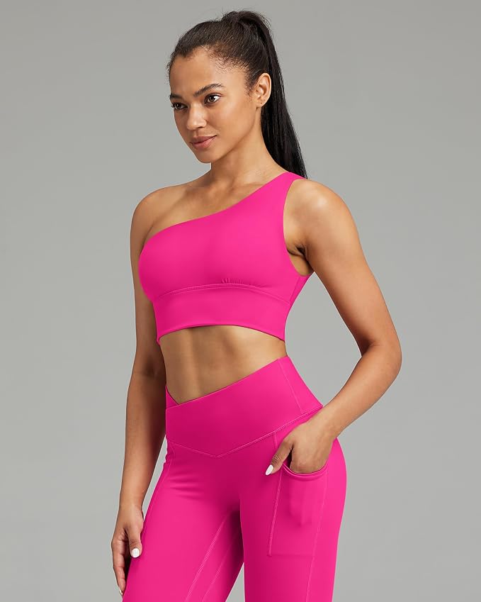 Queenie Ke Womens One Shoulder Sports Bra Left Side Strap Yoga Bras Gym Training Workout Crop Tops