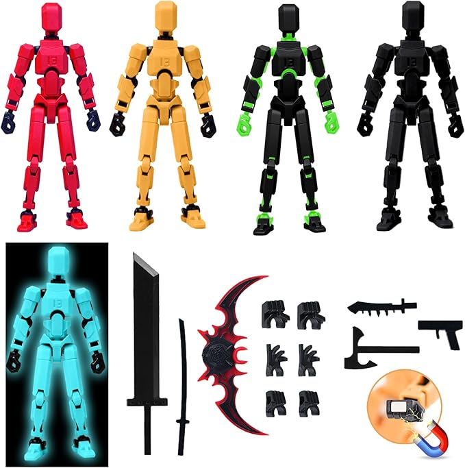 5Pcs Assembly Completed Action Figure, Model 13 Multi-Jointed Movable, 3D Printed Toys, Robo 13 Figure for Collector Desktop Decorations, Christmas Stocking Stuffers Birthday Gift for Teens Boys Girls