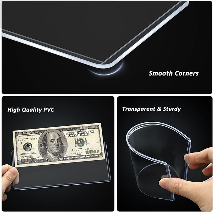 30 Pack Hard Plastic Clear Money Holders Dollar Bill Holders Money Top-Load Sleeves 6.85 × 2.91 Inches Currency Holder for Bills, Collectors