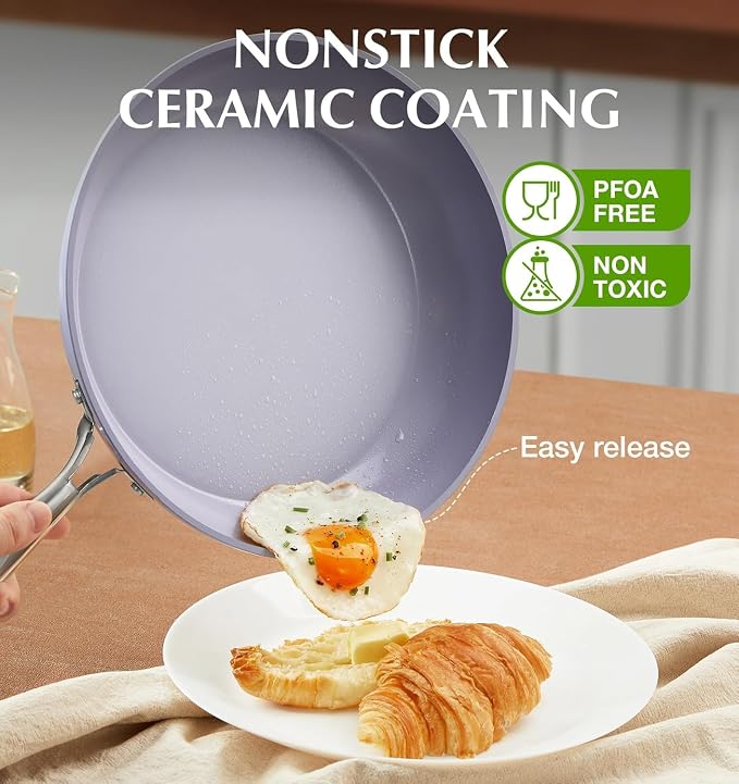 KOCH SYSTEME CS 14 Inch Frying Pan with Lid, Large Skillet with Lid, Extra Large Fry Pan for Family & Commercial Use, Oven Safe, 14 Inch Skillet Lids, Induction Compatible, Purple