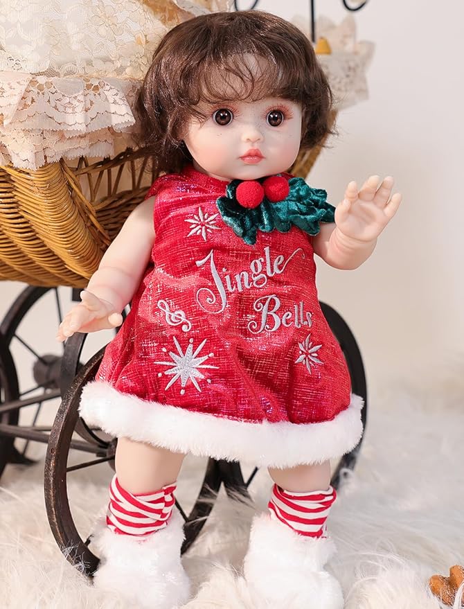 Baby Dolls, 18 Inch Realistic Reborn Full Vinyl Baby Doll with Brown Curly Hair, Hand-Painted Freckles & Cozy Red Outfit for Girls Ages 3+, Pretend Play, Display & Collection