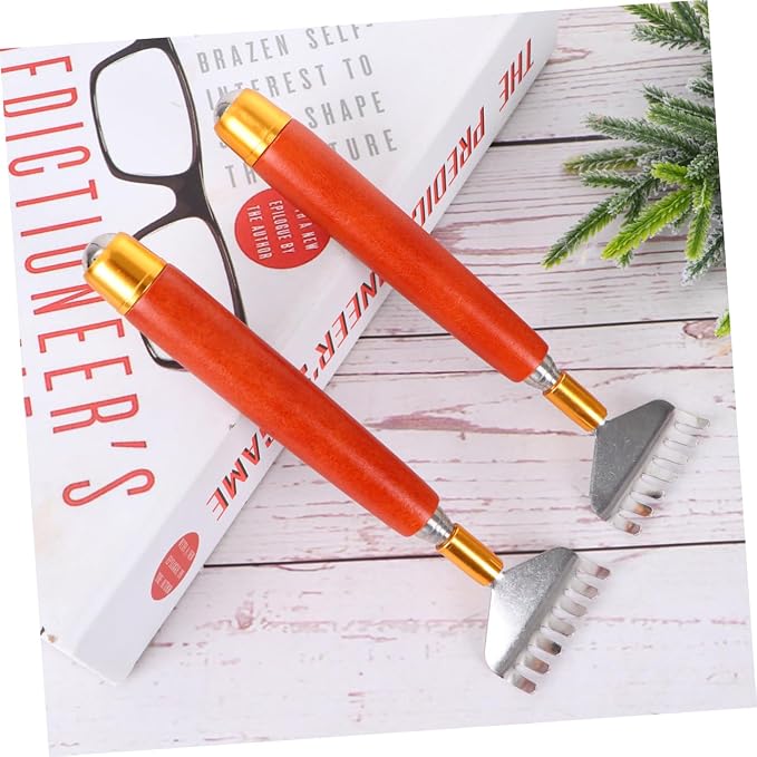 Beavorty 2pcs Flexible Stainless Scratcher Wooden Handle Telescopic Massage Tool for Itch Relief Relaxation Comfortable and Easy to Use