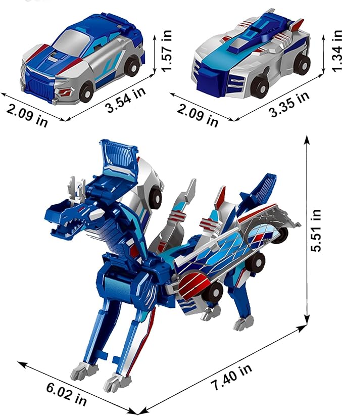 Transforming Dinosaur Toys, 2 in 1 Magnetic Cars Collision Transform into Dino Toys, for Boys Girls Toy Age 2-12, Christmas Birthday Gift(Blue Dragon)