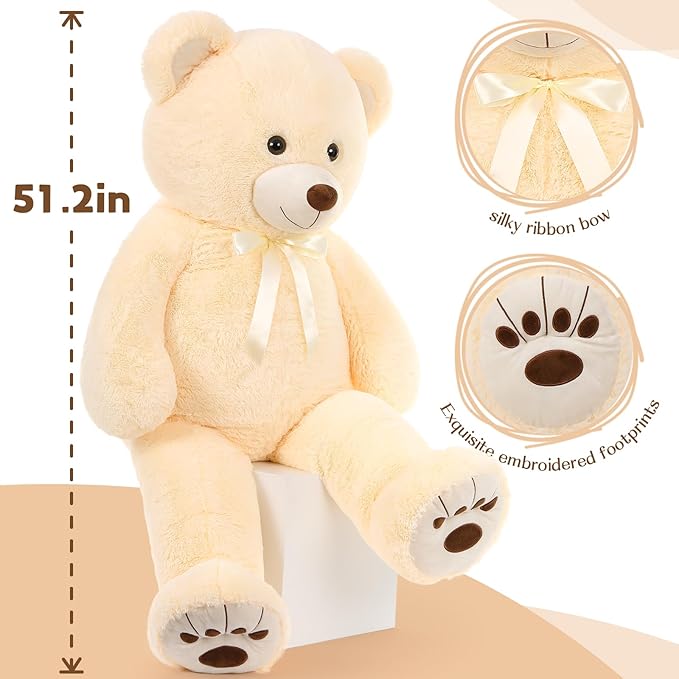 MorisMos Giant Teddy Bear, Life Size 51in Large Cuddly Plush for Baby Shower, Birthday, Valentine (Cream)