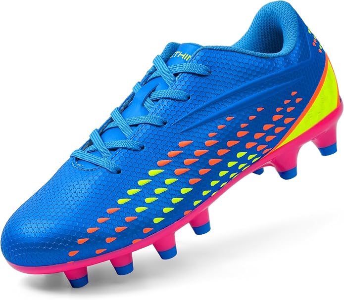 Kids Soccer Cleats for Boys and Girls - Lightweight Firm Ground Football Shoes with Plastic Studs for Natural Grass Play
