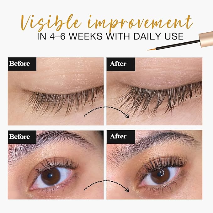 Eyelash Growth Serum, Lash & Brow Serum: Peptide Lash & Brow Enhancer for Fuller, Longer-Looking Lashes & Brows – Ginseng & Amino Acids – 3 mL