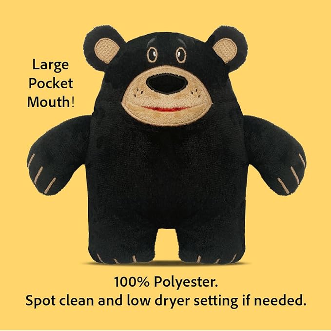 The Tooth Brigade Tooth Fairy Pillow | Stuffed Plush with Large Pocket Mouth for Lost Teeth, Treasures, Prizes - Fun and Interactive Plush, Perfect Kids, Boys, & Girls Gift (Acorn Black Bear)