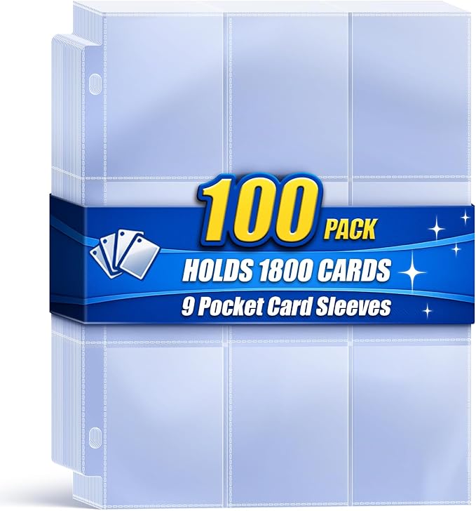 1800 Pocket Trading Card Sleeves - Double-Sided, Clear for 3-Ring Binder, Game, Sports & Business Cards
