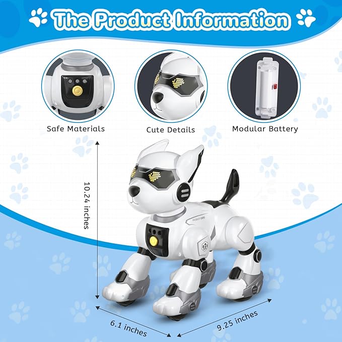 Robot Dog Toy for Kids, Programmable Interactive RC Pet with Voice Control & Touch Sensor, Imitates Animal Sounds, Plays Music, Dance Modes, Robotic Puppy Toy for Kids Boys & Girls (Gray)