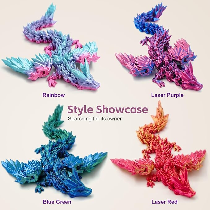 3D Printed Articulated Winged Dragon for Home Office Decor - Executive Desk Toy, Red Gold