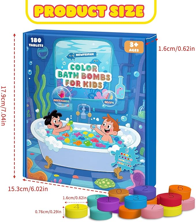 Bath Bombs for Kids, Boys & Girls Valentines Day Gifts Set, 180 Mini Color Tablets in 9 Bright Colors for Creative Bathtub Art Bath Toys Fun Colorful Bath Scientific Experiment for Boys Girls 3-12