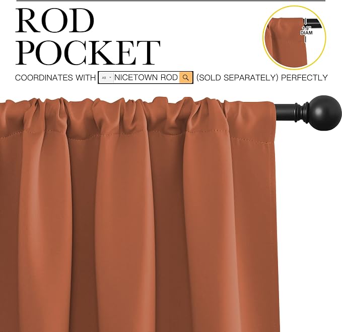 NICETOWN RV Blackout Curtains for Camper Windows, Burnt Orange, 29" Wide by 40" Long, 2 PCs, Short Blackout Curtains & Drapes, Thermal Insulated Blackout Curtain Panels for Kids Room, Play Room