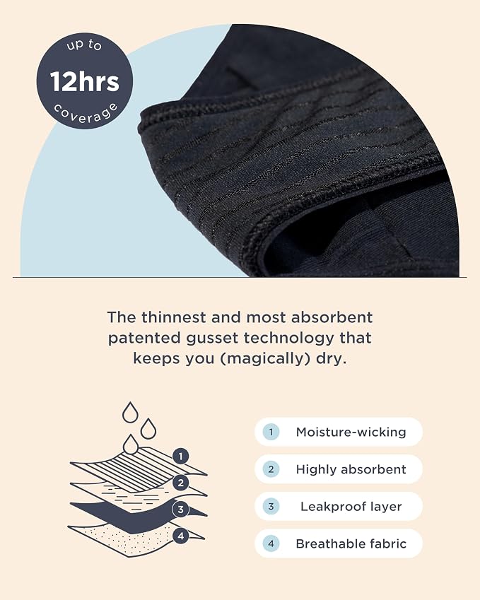 Saalt EveryWear Cotton Brief - Leakproof Period Underwear - Mid-Rise, Full Coverage Womens Underwear - Reusable & Washable - Replaces 3 Pads or 4 Tampons - X-Small, Volcanic Black
