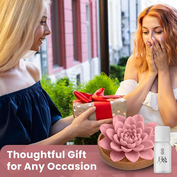 Aroma Diffuser Diatomite Peony Flower Essential Oil Diffuser with Aromatherapy Fragrant Oil for Home, Room Decor Fig Fragrance 10 ML (Diatomite Peony Flower (Pink))