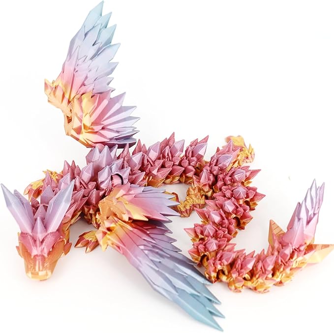 ACOCOFE 3D Printed Dragon with Wings, 18 inch Flying Articulated Winged Dragon, Mystery Crystal Dragons,Home Office Decor Gift (RainbowB)