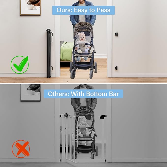 PRObebi Retractable Baby & Dog Gate - Extends to 72" Wide, 34" Tall, for Stairs, Doorways, Hallways, Outdoor, Deck, Porch