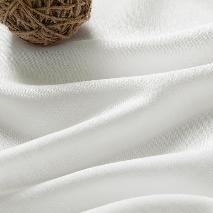 Solid Off White Curtains 96 Inches Long 2 Panels Back Tab Sheer Linen Curtain Modern Farmhouse Coastal Decor White Cotton Textured Gauze Curtains 96 inch Length for Patio Sliding Door Office Bedroom