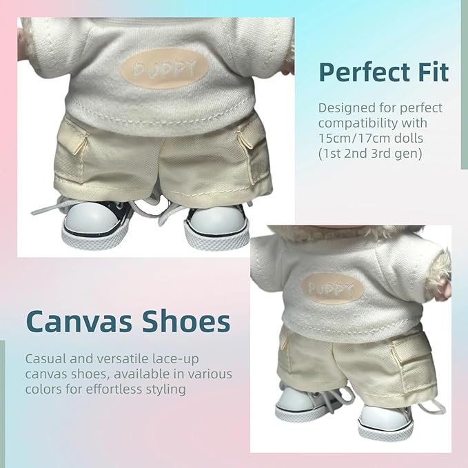 2 Pairs 17cm Doll Shoes, Lace-Up Canvas Sneakers Mini Shoes for 17cm Dolls, Fingerboard Shoes, Mini Finger Shoes, Clothing Accessory for 6.7in Dolls (Black & White)